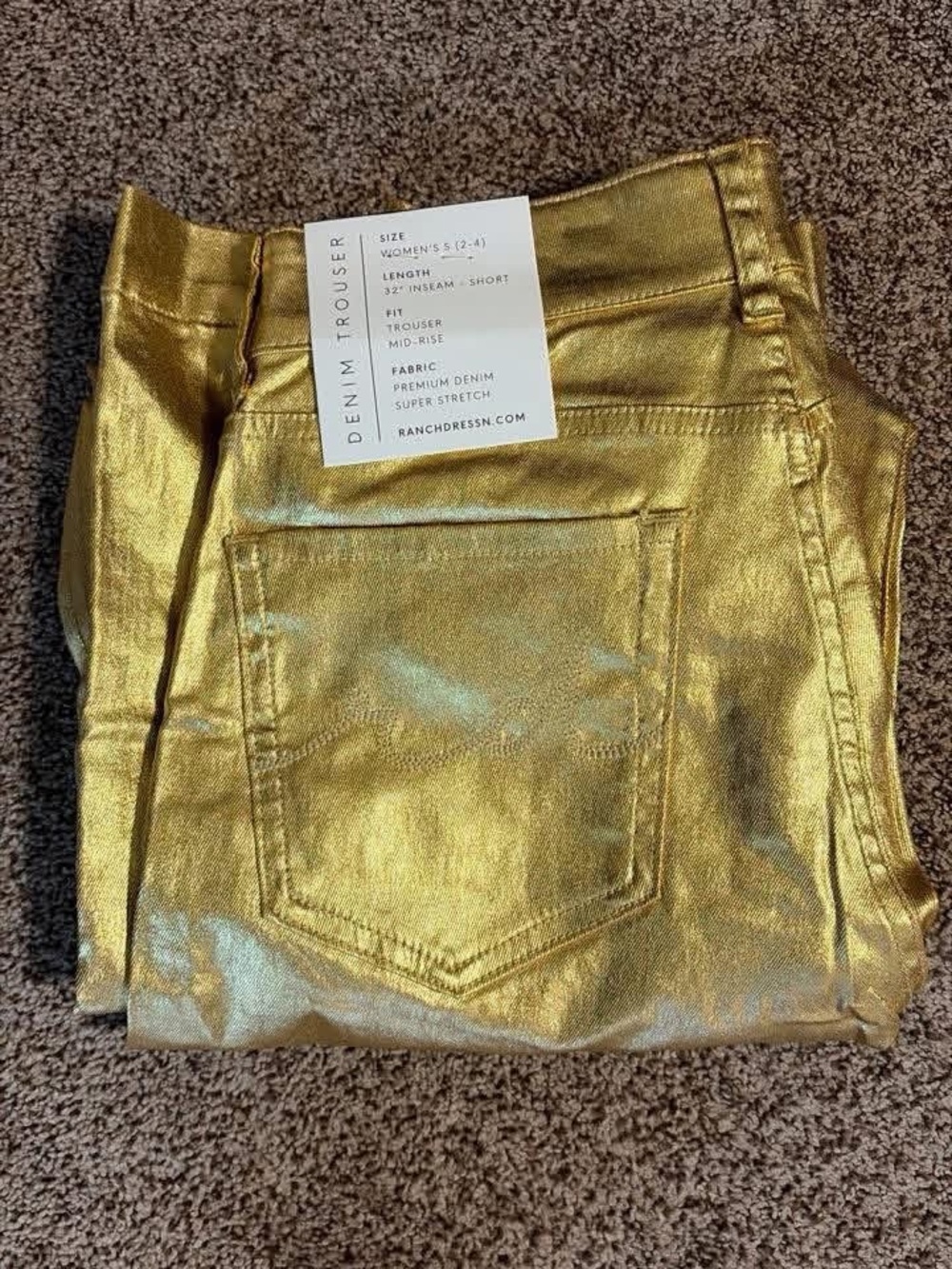 NWT Gold Metallic Women's Denim Trouser by Ranch Dress’n size small inseam 32
